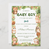 Woodland Greenery Sweet Baby Boy Dusche Einladung (Vorderseite)