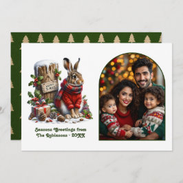 Woodland Hare Rustic Forest Cozy Christmas Photo Feiertagskarte