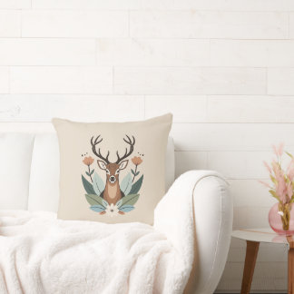 Woodland Harmony – Boho Deer Botanical Illustratio Kissen