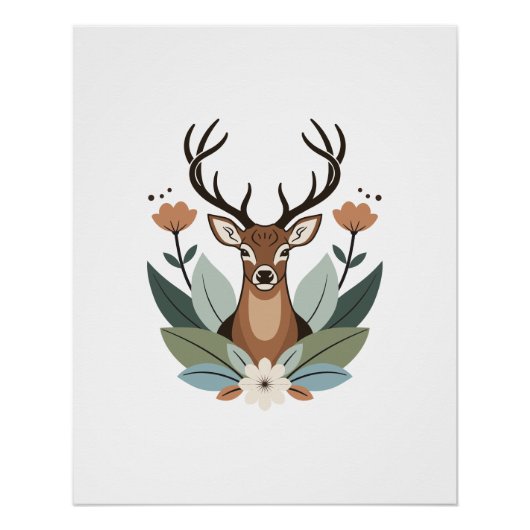 Woodland Harmony – Boho Deer Botanical Illustratio Poster (Vorderseite)