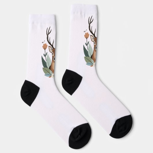 Woodland Harmony – Boho Deer Botanical Illustratio Socken (Rechts)