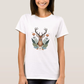 Woodland Harmony – Boho Deer Botanical Illustratio T-Shirt