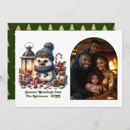 Woodland Hedgehog Cozy Forest Christmas Photo Feiertagskarte