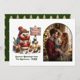 Woodland Hedgehog Happy Holidays Cozy Forest Photo Feiertagskarte