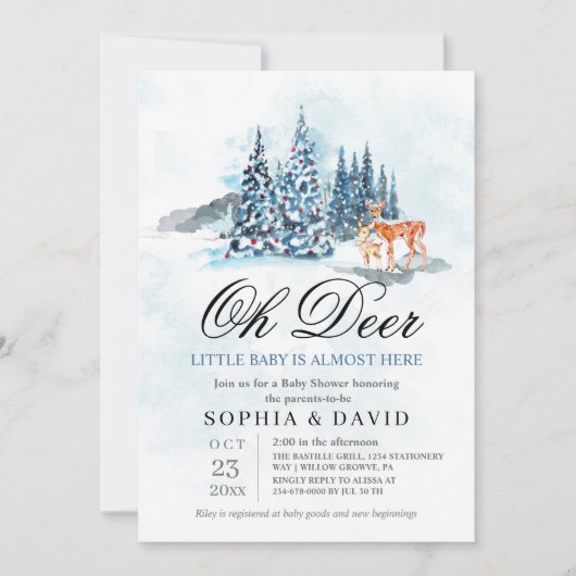  Woodland Hills Oh Deer Baby Shower Einladung (Vorderseite)