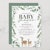 Woodland Hirsche Eukalyptus moderne Babydusche Einladung (Vorne/Hinten)