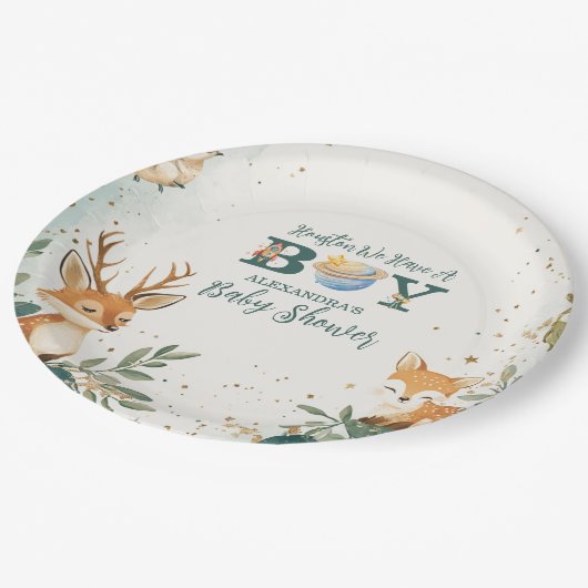 Woodland Houston, wir haben einen Jungen im Weltra Pappteller (Schrägansicht)