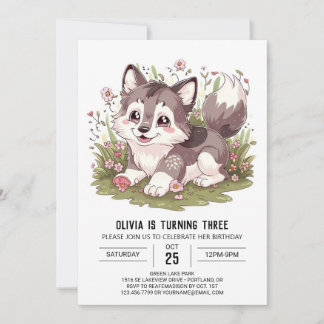 Woodland Howling Digital Wolf Geburtstag Einladung