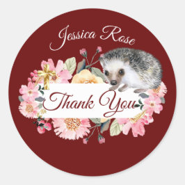 Woodland Igel Christening Taufe Burgund Runder Aufkleber