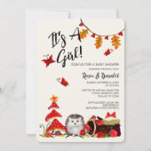 Woodland Igel Pilze Fall Girl Babydusche Einladung (Vorderseite)