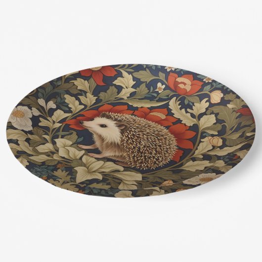 Woodland Igel William Morris Inspiriert Pappteller (Schrägansicht)