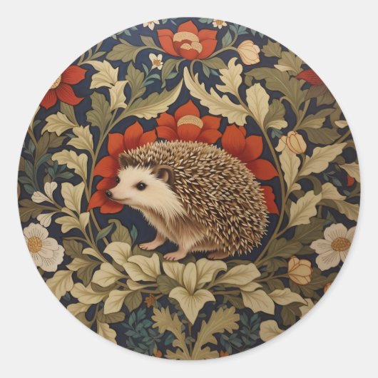 Woodland Igel William Morris Inspiriert Runder Aufkleber (Vorderseite)