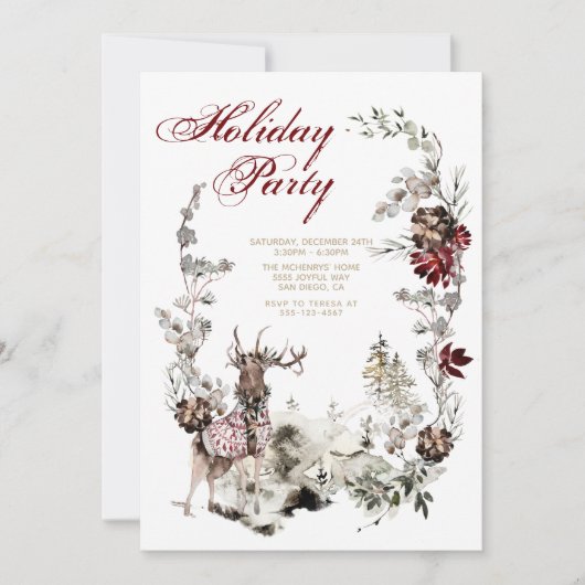 Woodland JoChristmas Deer Floral Holiday Party Einladung (Vorderseite)