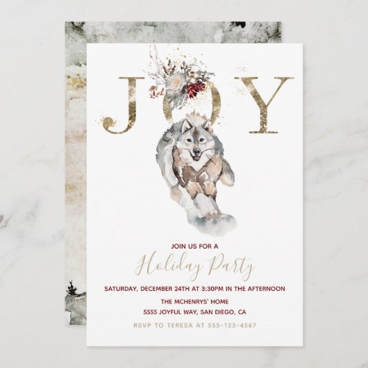 Woodland Joy Wolf Dog Holiday Party Einladung (Vorne/Hinten)