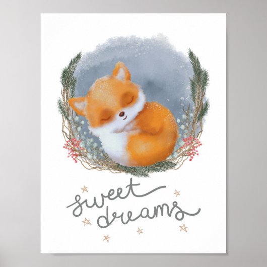 Woodland Kinderzimmer Sweet Dreams Baby Fox Poster (Vorne)