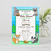 Woodland Kreaturen Waldtiere Baby Dusche Invi Einladung (Stehend Vorderseite)