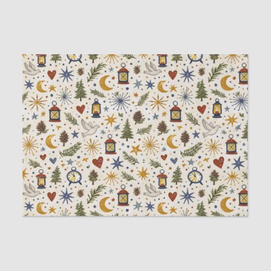 Woodland Lantern Winter Folk Pattern Seidenpapier (Vorderseite)