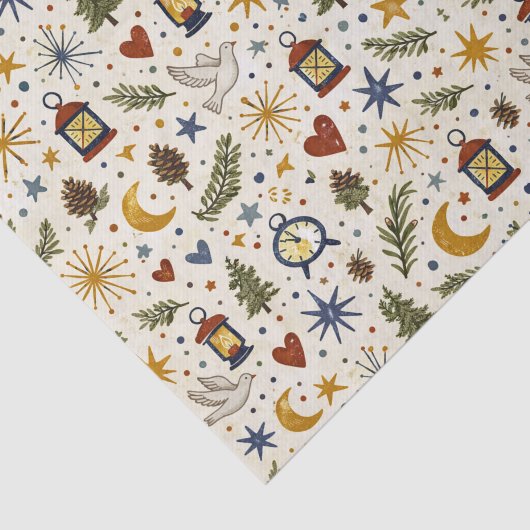 Woodland Lantern Winter Folk Pattern Seidenpapier (Ausschnitt)