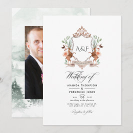 Woodland Laurel Wappen Monogram Wedding Foto Einladung