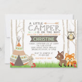 Woodland Little Camper Forest Animals Kinderdusche Einladung (Vorderseite)