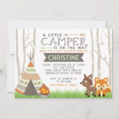 Woodland Little Camper Teepee Babydusche Einladung (Vorderseite)