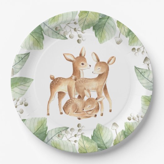 Woodland Little Deer Baby Shower Pappteller (Vorderseite)