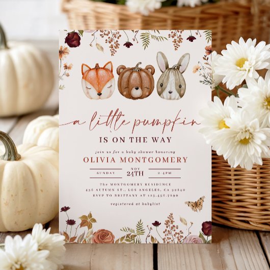 Woodland Little Pumpkin Fall Floral Baby Dusche Einladung