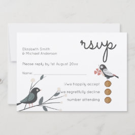 Woodland Love Birds Wedding RSVP MENU Rustic Kraft Einladung