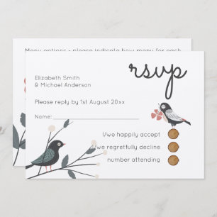 Woodland Love Birds Wedding RSVP MENU Rustic Kraft Einladung