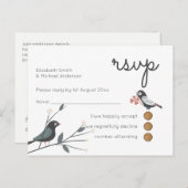 Woodland Love Birds Wedding RSVP Rückkehrbudget Einladungspostkarte (Vorne/Hinten)
