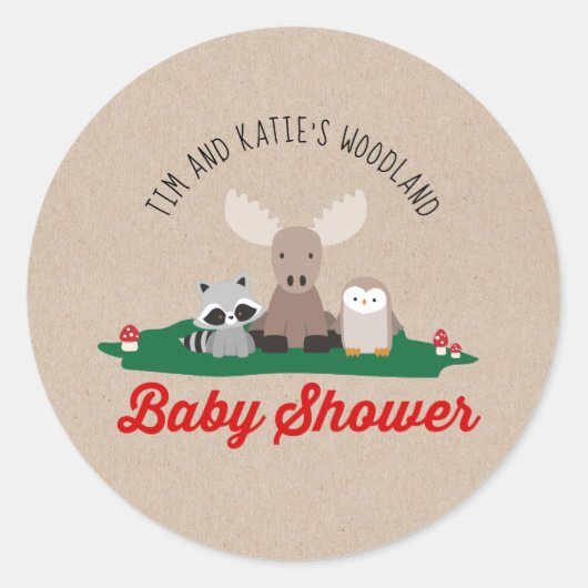 Woodland Lumberjack Baby Shower Animals Stickers (Vorderseite)