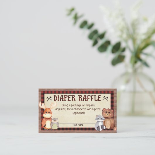 Woodland Lumberjack Babydusche Windelwindelkarte Begleitkarte (Stehend Vorderseite)