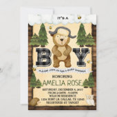 Woodland Lumberjack Bear Baby Dusche Einladung (Vorderseite)