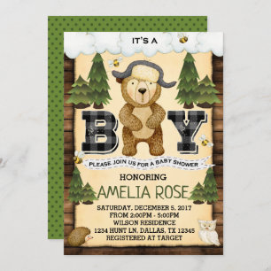 Woodland Lumberjack Bear Baby Dusche Einladung
