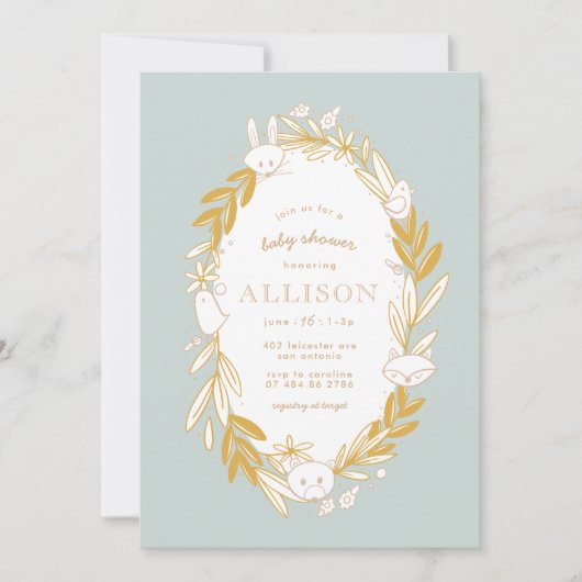 Woodland Mairytale Kinderdusche Einladung (Vorderseite)