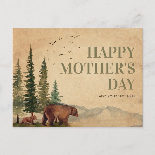 Woodland Mama Bear & Your Cub Vintager Muttertag Postkarte (Vorderseite)