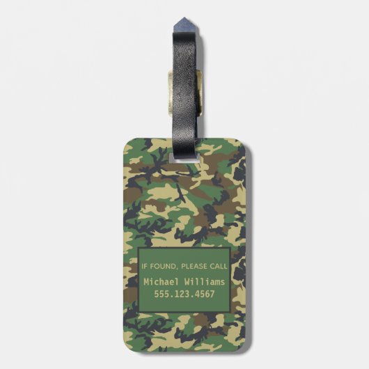 Woodland Military Camouflage Print - Personalisier Gepäckanhänger (Rückseite vertikal)