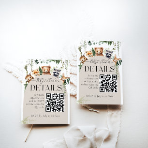 Woodland Modern Baby Dusche Details QR Code Begleitkarte