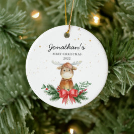 Woodland Moose Baby's First Christmas Keramik Ornament