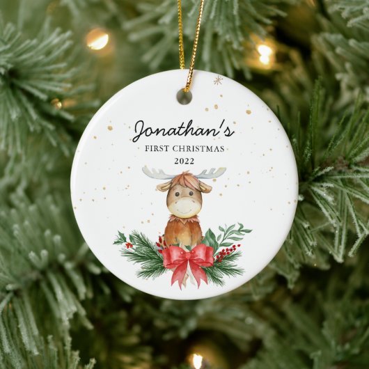 Woodland Moose Baby's First Christmas Keramik Ornament (Baum)