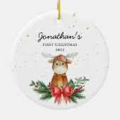 Woodland Moose Baby's First Christmas Keramik Ornament (Hinten)