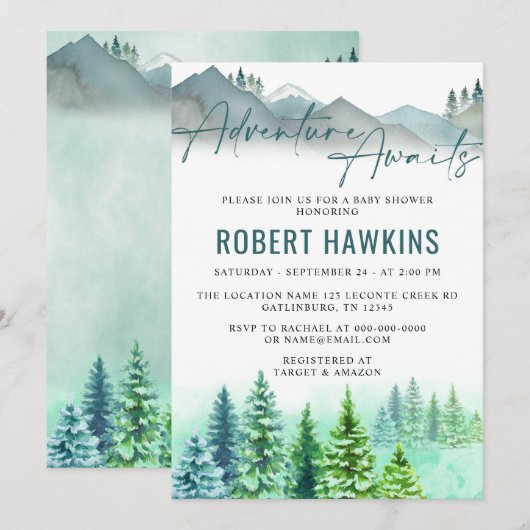 Woodland Mountain Adventure erwartet Kinderdusche Einladung (Vorne/Hinten)