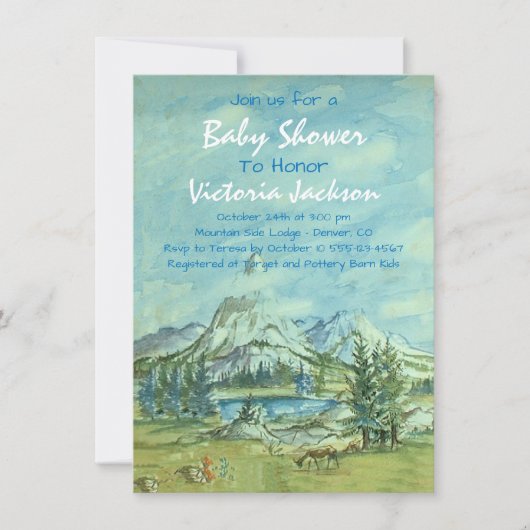 Woodland Mountain Baby Dusche Einladung (Vorderseite)