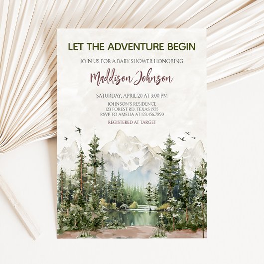Woodland Mountain Baby Dusche Einladung