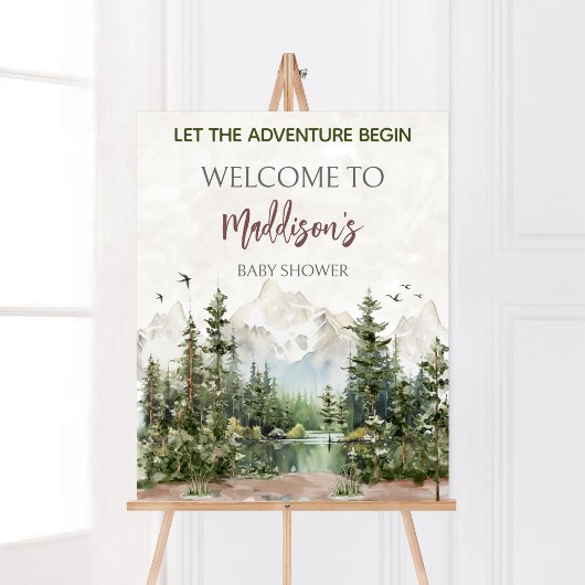 Woodland Mountain Baby Dusche Willkommen Poster
