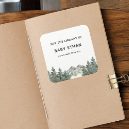 Woodland Mountain Baby Showbücherei Quadratischer Aufkleber