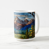 Woodland mountain scene vintage stain glass kaffeetasse (VorderseiteRechts)