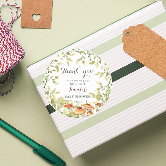 Woodland Mushroom Babydusche Danke Runder Aufkleber
