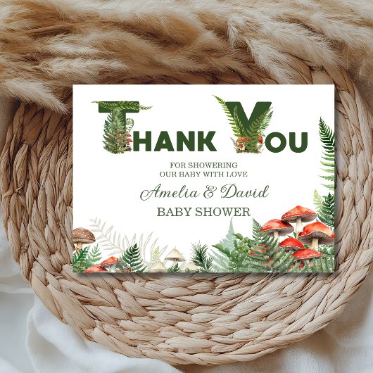 Woodland Mushroom & Fern Baby Shower Dankeskarte