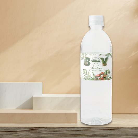 Woodland Mushroom & Fern Baby Shower Wasserflaschenetikett